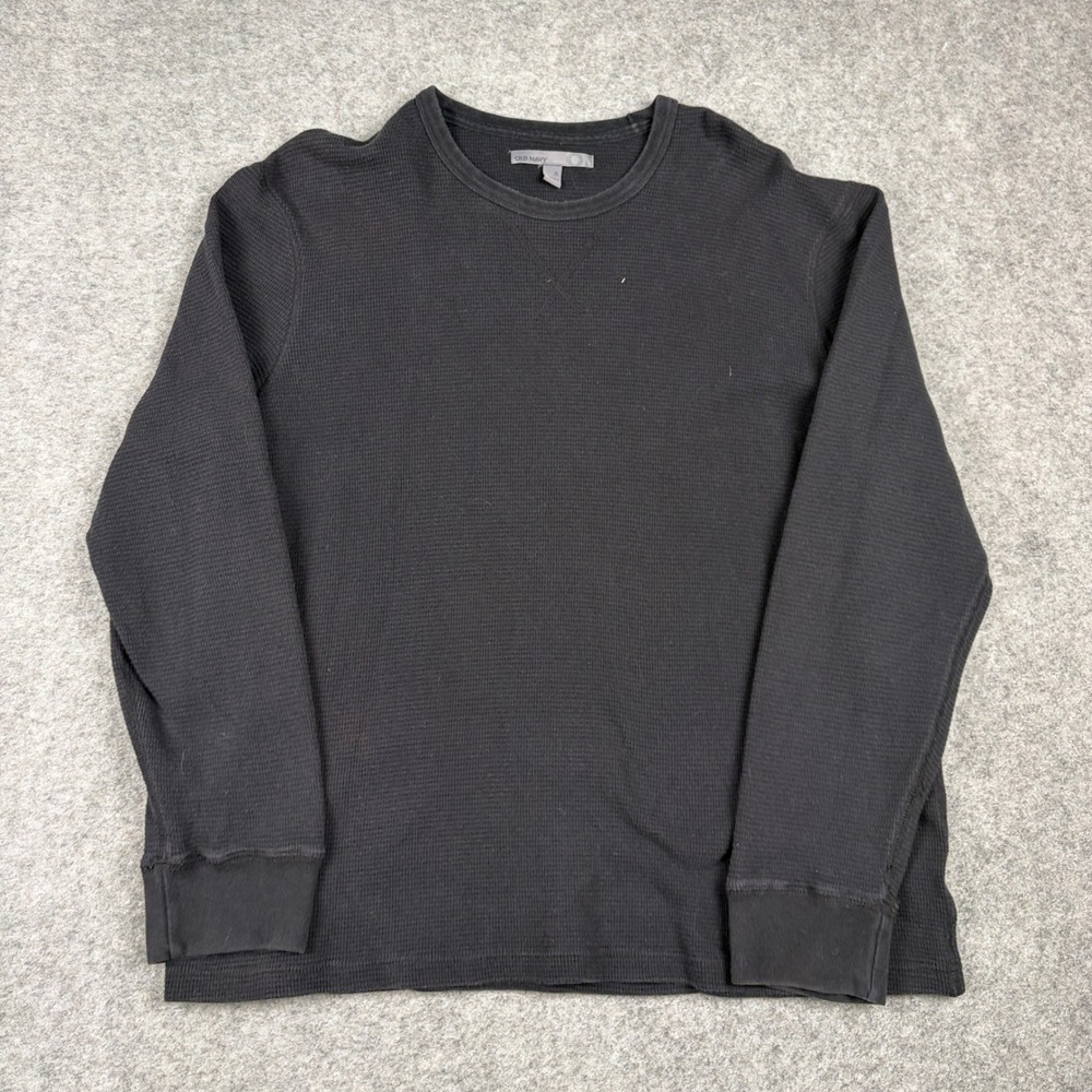 Old Navy Waffle Knit Thermal Long Sleeve Mens XL Black Crewneck Outdoor Shirt